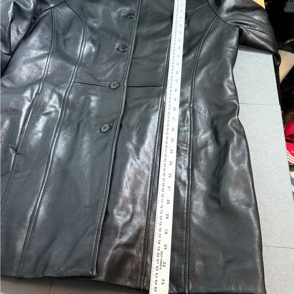 🧥 Danier Black Genuine Leather Mid-Length Coat Women's Large - Picture 7 of 11